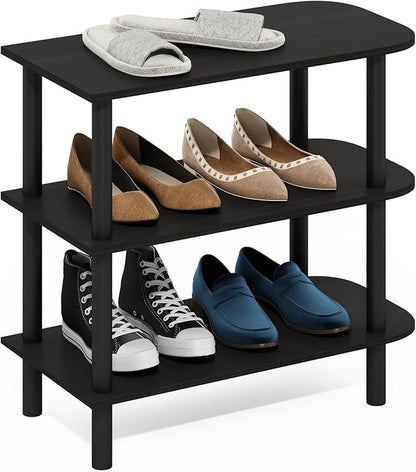 Furinno Turn-N-Tube Shoe Rack, 3-Tier Narrow Shoe Organizer, Shoe Rack Storage with Curved Freestanding Organizer, 11.7 x 23.6 x 21.9, for Closet Entryway, Office, Garage, Dark Espresso