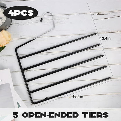4 Pack Garden Flags Hangers,Garden Flag Holder,Garden Flag Storage Heavy Duty Multi Layers Space Saving Hangers,Non Slip 5 Tier Open-Ended Pants Hanger for Garden Flags Jeans Trouser Pants Hangers