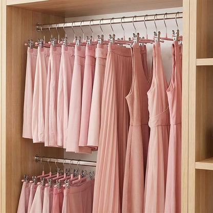 POZEAN Pants Hangers with Clips for Women 50 Pack, 12Inch Adjustable Heavy Duty Skirt Hangers, Space Saving Non-Slip Shorts Jeans Trousers Clothes Hangers, Pink