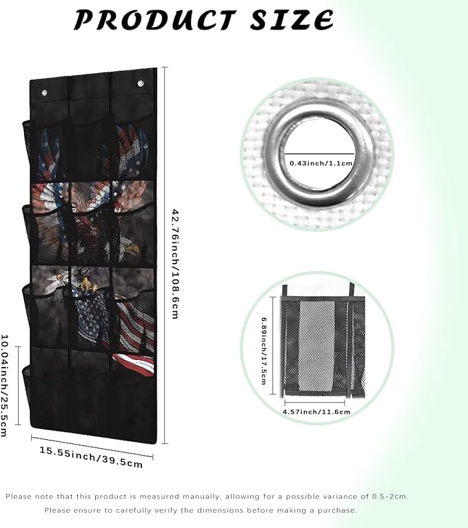 Eagle Door Hanger Organizer 12 Pockets Over The Door Shoe Organizer USA Flag Wall Hanging Storage Mesh Fabric Multi-Funtion Storage Bag for Bathroom