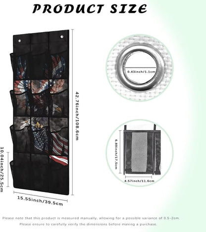 Eagle Door Hanger Organizer 12 Pockets Over The Door Shoe Organizer USA Flag Wall Hanging Storage Mesh Fabric Multi-Funtion Storage Bag for Bathroom