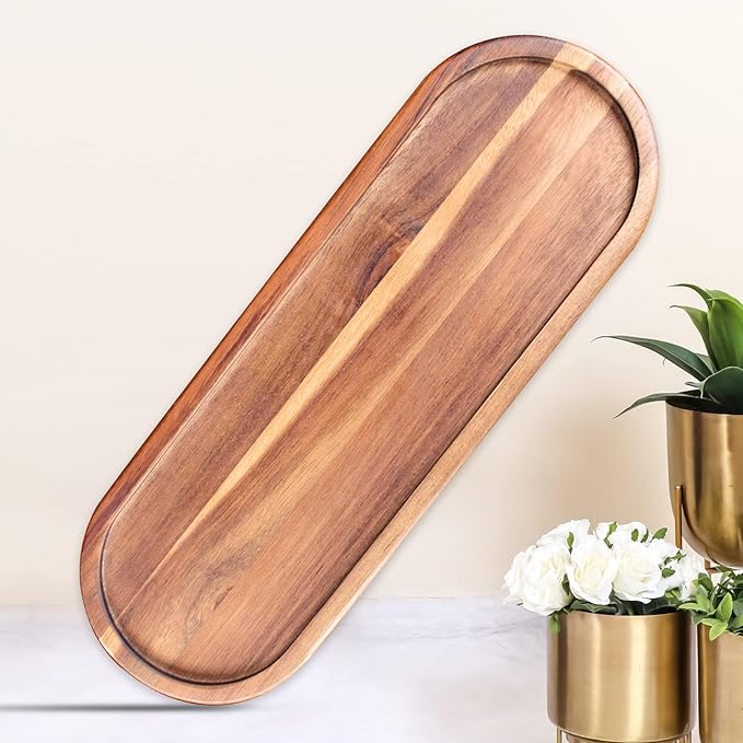 Wooden Decorative Trays 1PCS Farmhouse Wood Tray Bathroom Vanity Bathroom Counter Wood Trays Home Rustic Decor Trays, Bathroom Tray Countertop, Wooden Trays for Decor Vanity Trays