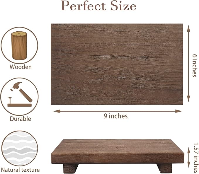 zoocatia Small Wood Tray Pedestal Stand Farmhouse Bathroom Decor Decorative Wooden Riser Kitchen Soap Dish Holder for Vanity, Counter, Sink, 9" x 5.9" - Walnut