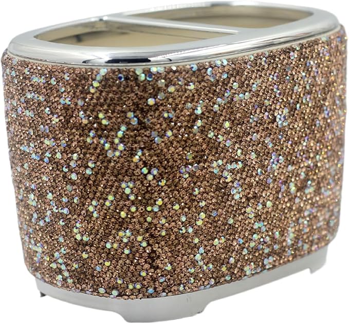 Luxury Bling Rhinestone-Embellished Makeup Organizer Box Storage – Large Capacity Cosmetic Brush Lipstick Eyebrow Pencil Storage Box and Desktop Organizer Rack (Golden)