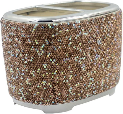 Luxury Bling Rhinestone-Embellished Makeup Organizer Box Storage – Large Capacity Cosmetic Brush Lipstick Eyebrow Pencil Storage Box and Desktop Organizer Rack (Golden)