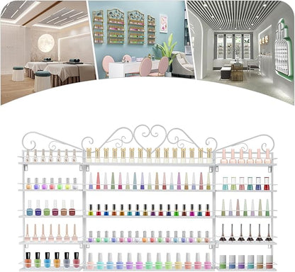 5-Tier Wall-Mounted Nail Polish Storage Racks Set of 3, Metal Cosmetic Display Case with Lipstick Perfume Shelf, Essential Oil Organizer for Home Spa Nail Salon Shop(White)