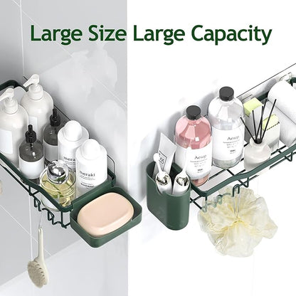 NESOMI Shower Caddy Adhesive Shower Organizer 7-Pack, Rustproof Stainless Steel Bathroom Shelves, Large Capacity No-Drill Rack Storage Accessories with Soap Dish Toothbrush Holder Hooks