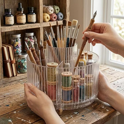 360 Degree Rotating Desktop Organizer,Makeup Brushes,Pencils,Desktop Stationery Storage Rotating Rack,Premium Plastic Organizer For Office,School And Home (Transparent color)