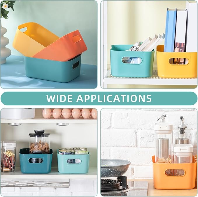 Geetery 24 Pcs Plastic Storage Bins, 10 x 7 x 4 Multiple Color Containers Pantry Baskets with Handles Organizing Bins for Kitchen Bathroom Organizer Cupboard Box on Shelves