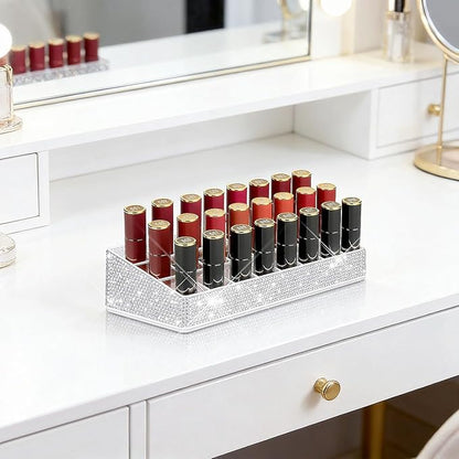 Bling Acrylic Lipstick Lip Gloss Organizer 24 Slots Comestic Display Holder for Nail Polish Essential Oil