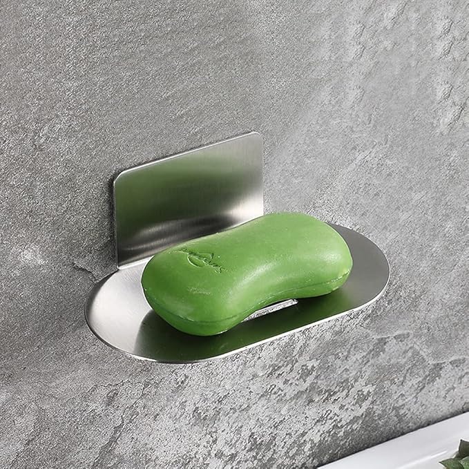 Adhesive Soap Holder, Bath Soap Dish for Shower, 304 Stainless Steel Wall Mounted Bar Soap Holder for Bathroom Kitchen- No Drilling (Brushed Nickel)