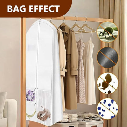 Dress Garment Bags, Long Garment Bags for Travel, 70’’ Wedding Dress Cover with Handle, Foldable Clothing Bag with Pockets and Zippers, White, 180 cm