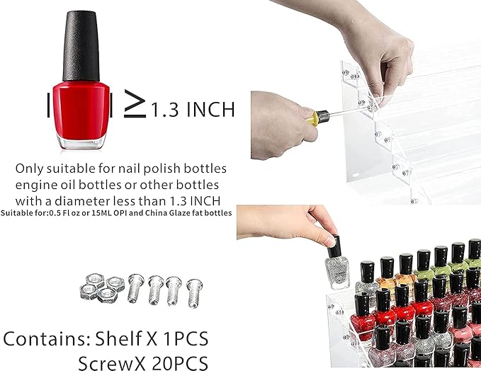 Cq acrylic Clear Nail Polish Organizers And Storage,5 Layer Nail Polish Rack Tabletop Display Stand Holds Up to 45 Bottles, Acrylic 5 Tier Essential Oils Holder For Professional Nail Salon