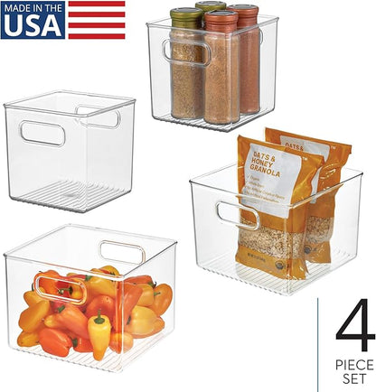 iDesign Fridge Bin with Handles, 2 Small and 2 Medium Bins, 4 Pack, Clear, Made in USA