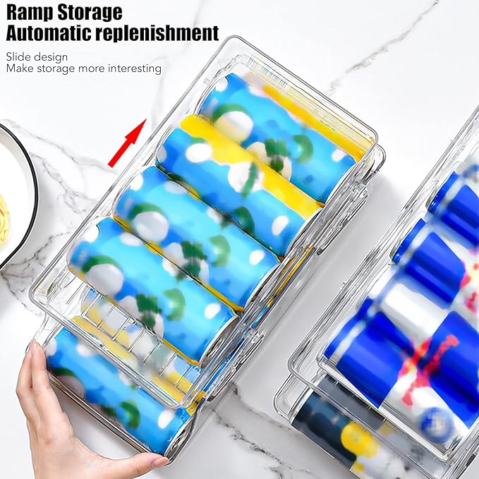 Srliya Automatic Rolling Drink Can Storage Organizer, Double Layer Plastic Fridge Can Holder, Dispenser Container