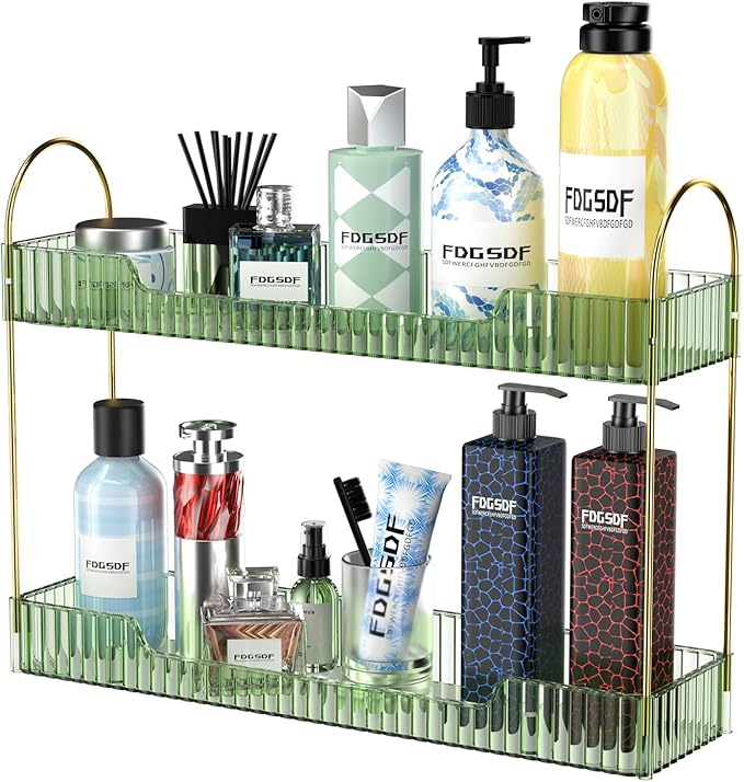 GTI Narrow Bathroom Organizers and Storage, 2 Tier Rectangle Makeup Counter Organizer, Perfume Cosmetics Skincare Vanity Organizers, Dresser Countertop Organizer for Women (Green)
