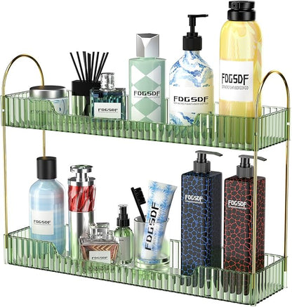 GTI Narrow Bathroom Organizers and Storage, 2 Tier Rectangle Makeup Counter Organizer, Perfume Cosmetics Skincare Vanity Organizers, Dresser Countertop Organizer for Women (Green)