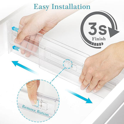Vtopmart 8 Pack Drawer Dividers for Clothes, 4" High 13"-22" Adjustable Expandable Dresser Drawer Organizer, Clear Plastic Separators for Dresser, Baby Clothing, Underwear, Cosmetic, Toiletries