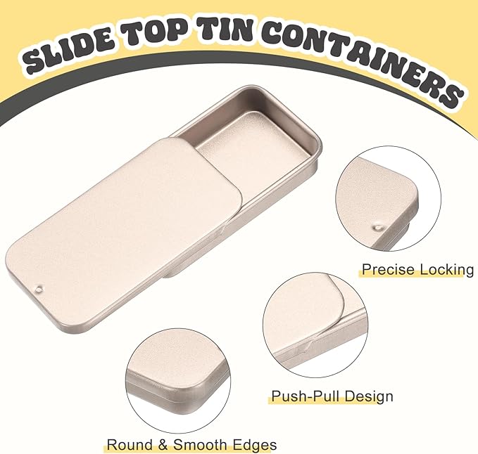 uxcell 8Pcs Slide Top Tin Containers, Mini Metal Empty Tins Box with Sliding Lids, 2.4"x1.3"x0.4" Rectangular Storage Organizers for Lip Balm, Solid Perfume, Small Items, Rose Gold