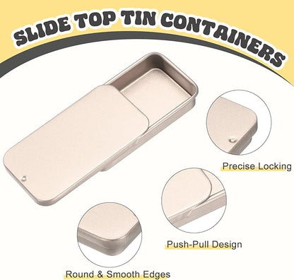 uxcell 8Pcs Slide Top Tin Containers, Mini Metal Empty Tins Box with Sliding Lids, 2.4"x1.3"x0.4" Rectangular Storage Organizers for Lip Balm, Solid Perfume, Small Items, Rose Gold