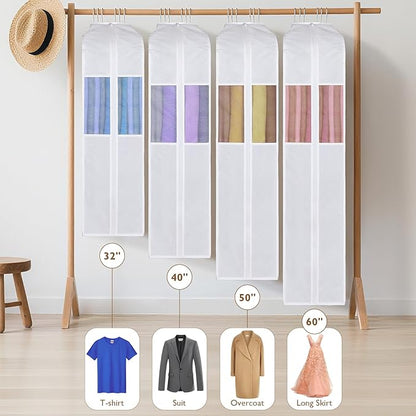 Univivi Premium Cotton Garment Bags for Hanging Clothes and Storage, 50 Inch Washable Suit Cover Bag with Extra Large 10" Gusset & Clear Window - Perfect for Suits, Coats, Jackets - 2 Pack