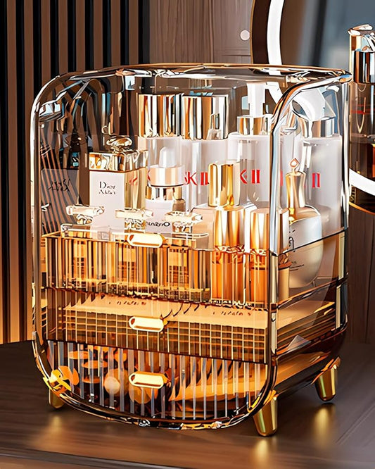 Makeup Organizer, Large Capacity Cosmetics Makeup Organizer for Vanity, Dustproof Waterproof Cosmetics Display Case with Drawers for Skincare, Lipstick, Brushes and Jewelry (Hermes Orange)