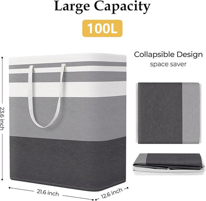 StorageRight Laundry Basket Hamper Large Collapsible Laundry Hamper with Easy Carry Handles，Freestanding Clothes Hampers for Laundry, Bedroom, Dorm, Clothes, Towels, 100L, Gradient Grey