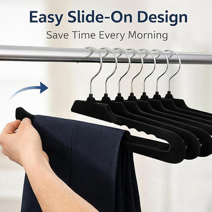 Velvet Pants Hangers, 10 Pack Non-Slip Open Ended Hangers with 360° Swivel Hook, Strong Grip for Trousers, Skirts, and Clothing, Space-Saving Design