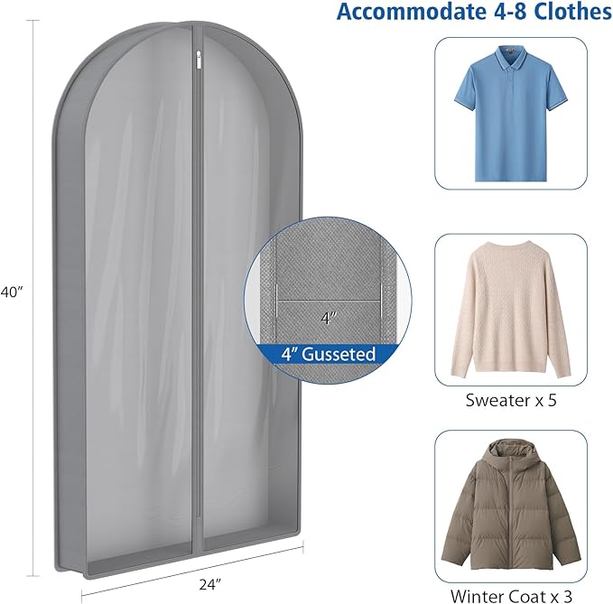 Zilink 40" Suit Bags for Closet Storage Clear Mink Coat Storage Bag Hanging Garment Bags for Storage with 4" Gussets for Suit, Fur Coat, Leather Jacket, Shirts and Sweater, Set of 4
