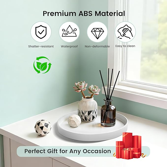 1 Pack 10" Bathroom and Vanity Tray, ABS Bathroom Counter Organizer, Coffee Table Decor for Perfume, Candles, Keys &More. Kitchen Countertop Organizer, Decorative Tray Soap Holder, White