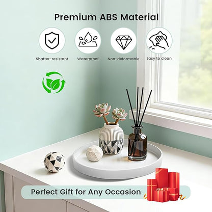 1 Pack 10" Bathroom and Vanity Tray, ABS Bathroom Counter Organizer, Coffee Table Decor for Perfume, Candles, Keys &More. Kitchen Countertop Organizer, Decorative Tray Soap Holder, White
