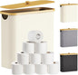 Lifewit Toilet Paper Storage Holder for 12 to 16 Rolls, Free Standing Toilet Paper Basket Stand with Bamboo Lid, Collapsible Fabric Bathroom Organizer Box for Mega Rolls, 30L, Extra Large, White