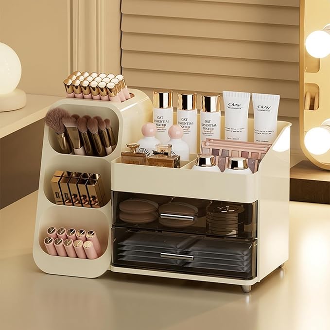 Makeup Organizer with Drawers,Large Capacity Countertop Organizer for Vanity,Bathroom and Bedroom Desk Cosmetics Organizer,Easy To Storage Skincare,Brushes,Lotions (Cream)