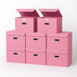 STOREONE Fabric Storage Cube Bins Foldable Organizer Container Collapsible Basket with Lids and Metal Handles, for Home, Bedroom, Closet 8 Pcs (Pink)