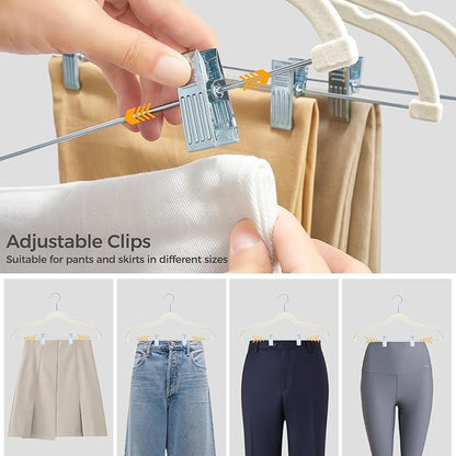 HOUSE DAY Velvet Hangers with Adjustable Clips 10 Pack, Non-Slip Suit Organizer with 360° Hook - Heavy Duty Hanger for Pants, Skirts, Blouses, Dresses - Outfit Hangers All-Season Space Saver (Ivory)