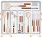 Homecor Kitchen Drawer Organizer Large Expandable Silverware Organizer, Utensil Holder and Flatware Tray, Kitchen Spatula Tools and Gadgets Storage with Removable Knife Blocks and 3 Dividers, White