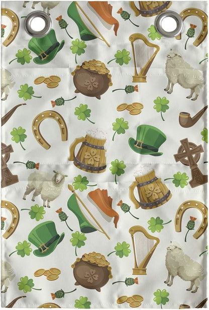 Ambesonne Clover Hanging Pocket Organizer, Irish Culture Themed Pattern Beer Horse Shoe Coin Pot Leprechaun Hat, Printed Polyester Storage Bag with Pockets, 14" x 20", Ivory Multicolor