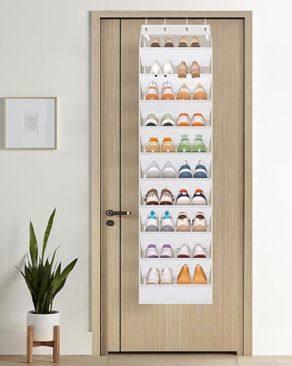 AOODA 10 Tier Clear Over the Door Shoe Organizer Storage, Deep Pockets Large Hanging Shoe Rack for Closet Door, Fit 20 Pairs Sneaker Holder Hanger for Boots (White)