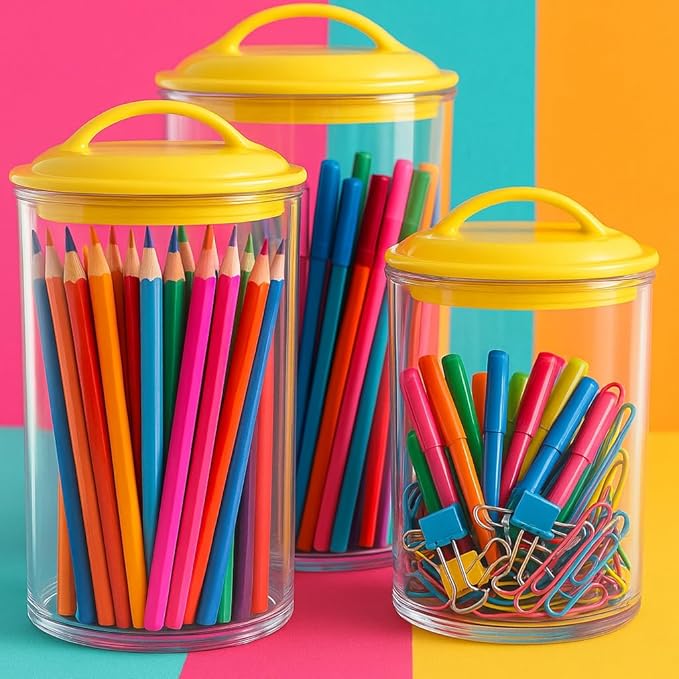 Food Storage Containers, BPA Free Airtight Canisters for Cereal, Pasta, Sugar, Coffee, Flour, Cookies, Loose Tea, for Kitchen Organization Set of 3 Lemon by Reston Lloyd