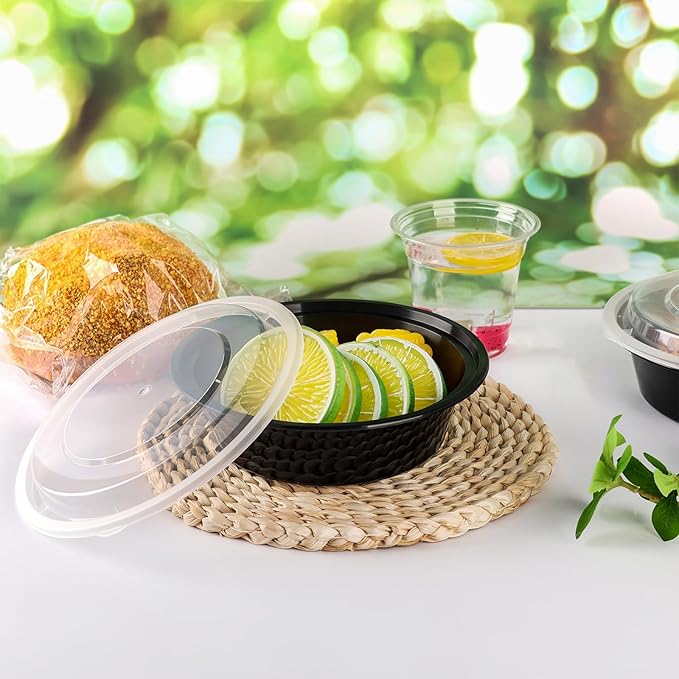 Meal Prep Containers Reusable 50 Pack-28 oz Food Storage Containers with Lids To Go Food Containers Takeout, Microwave Dishwasher Freezer Safe, Stackable, BPA Free, Plastic(Black)