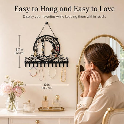Wall-Mounted Metal Earring Holder Hanging Jewelry Organizer for Earrings and Necklaces Space-Saving Wall Display with Hooks for Jewelry Storage (jewelry stand D)