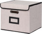 Large Square Storage Bin with Lid, Foldable Organizer Box with Handles & Label Design, for Office, Closet, Home, Documents, Grey, 12.20 x 10.63 x 10.63 Inches, 1 Pack