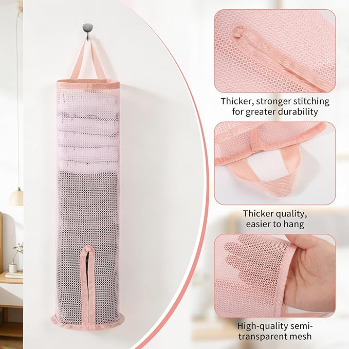 Hanging Sock Storage Bag,Wall Mount Multifunctional Bag,Sock Underwear Organizer,Hanging Closet Organizer,Saver Kitchen Storage Holder for Storing Socks Ties Plastic Bag 3PCS (Pink)
