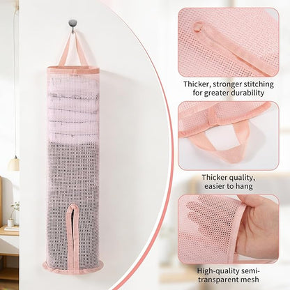 Hanging Sock Storage Bag,Wall Mount Multifunctional Bag,Sock Underwear Organizer,Hanging Closet Organizer,Saver Kitchen Storage Holder for Storing Socks Ties Plastic Bag 3PCS (Pink)