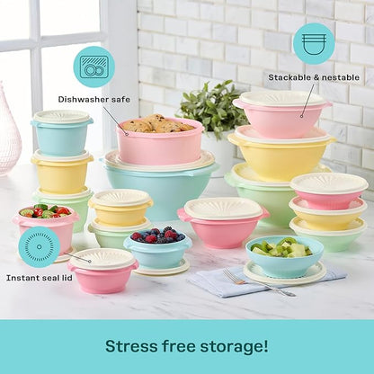 Tupperware Heritage Collection 36 Piece Food Storage Container Set in Vintage Colors- Dishwasher Safe & BPA Free - (18 containers + 18 lids)