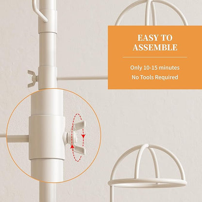 Hat Rack with 15 Circular Hooks Floor Hat Stand Freestanding Hats Rack Stand Adjustable Metal Hats Tree Organizer Rack Display Standing Suitable for Home Store Commercial, White