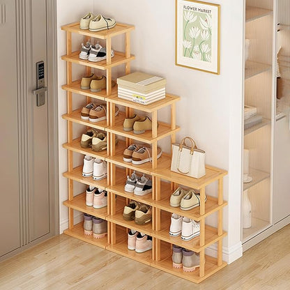 Vertical Shoe Rack - Wooden Space Saving Corner Shoe Shelf, 8 Tiers, No-Tool Need for Entryway, Closet