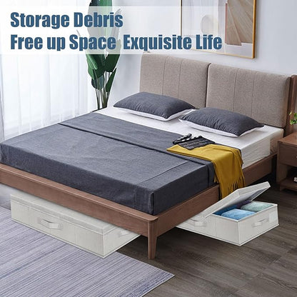 Supowin Underbed Storage Containers Bin with Lids, Large Under Bed Storage Organizer Box with Handle, Foldable Under the Storage Bags for Organizing Clothes, Shoes, Blankets, Pillows