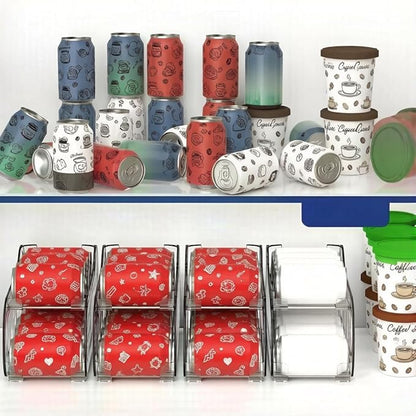 2 Pack Auto-Rolling Soda Can Organizer for Refrigerator -Short Cans and Long Cans 12oz/ 11.2oz/ 355ml/ 330ml Drink, Soda Can Dispenser for Pantry Storage 10-12 Standard Size Drink (Clear)