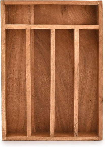 Flatware Organizers Acacia Wood Silverware Organizer, Utensil Drawer Organizer for Cutlery 5 Slots for Flatware Cutlery Knives (14" X 10" X 2")